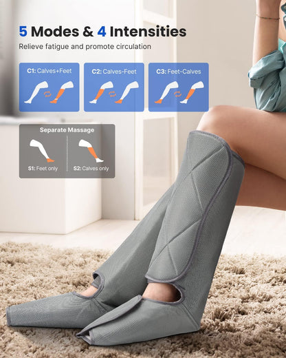 RENPHO Leg Massager for Circulation and Relaxation, Foot and Calf Massager Machine with 5 Modes 4 Intensities