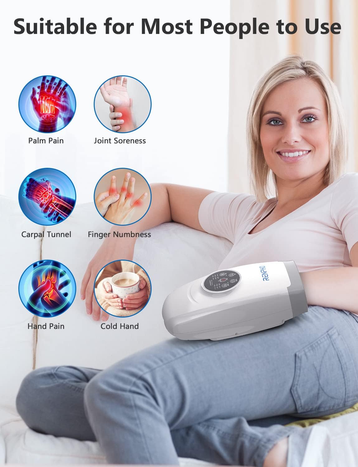 RENPHO Hand Massager with Heat, Cordless Hand Massager Machine with 6 Levels of Massage and Intensity Compression for Palm Wrist Finger Numbness Fatigue Soreness Relief