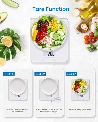 RENPHO Food Scale, Kitchen Scale for Food Ounces and Grams, Smart Cooking Calorie Scale with Timer, Nutritional Analysis with App for Keto Macro Weight Loss, White, 11lb/5kg