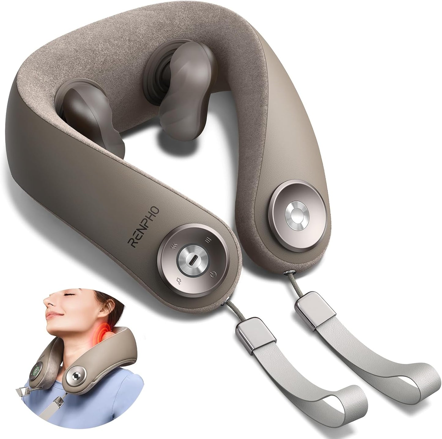 RENPHO Neck Massager with Heat [2025 Upgraded], 6D Cordless Neck Massager for Pain Relief Deep Tissue, Kneading Neck Massage, Portable Heated Neck Massager, Gifts for Women Men Mom Dad