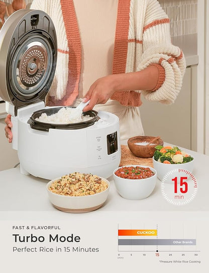CUCKOO CRP-ST1009FW Twin Pressure Rice Cooker & Warmer, 10-Cup Uncooked/20-Cup Cooked(1.8L)|16 Menu Options|3-Language Voice Guide|Nonstick Inner Pot|Auto Clean|Smart Pressure|Korean Technology| White
