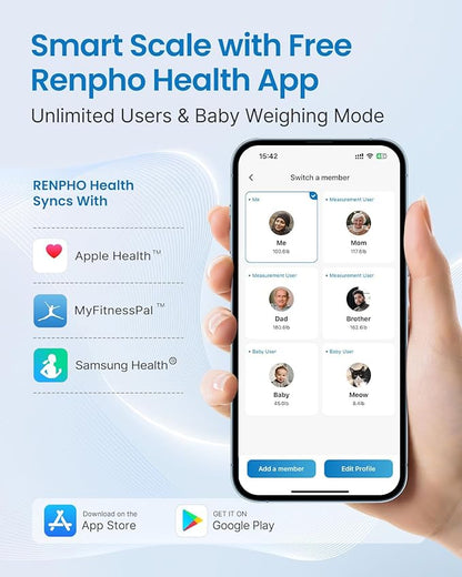 RENPHO Smart Scale for Body Weight Health Analyzer With Smart App 4 high sensitive electrodes 13 Body Composition WHITE