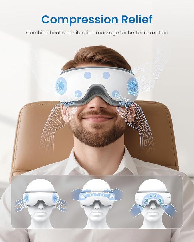 RENPHO Eye Massager with Heat & Bluetooth Music, Rechargeable Eye Care Machine with 5 Modes White