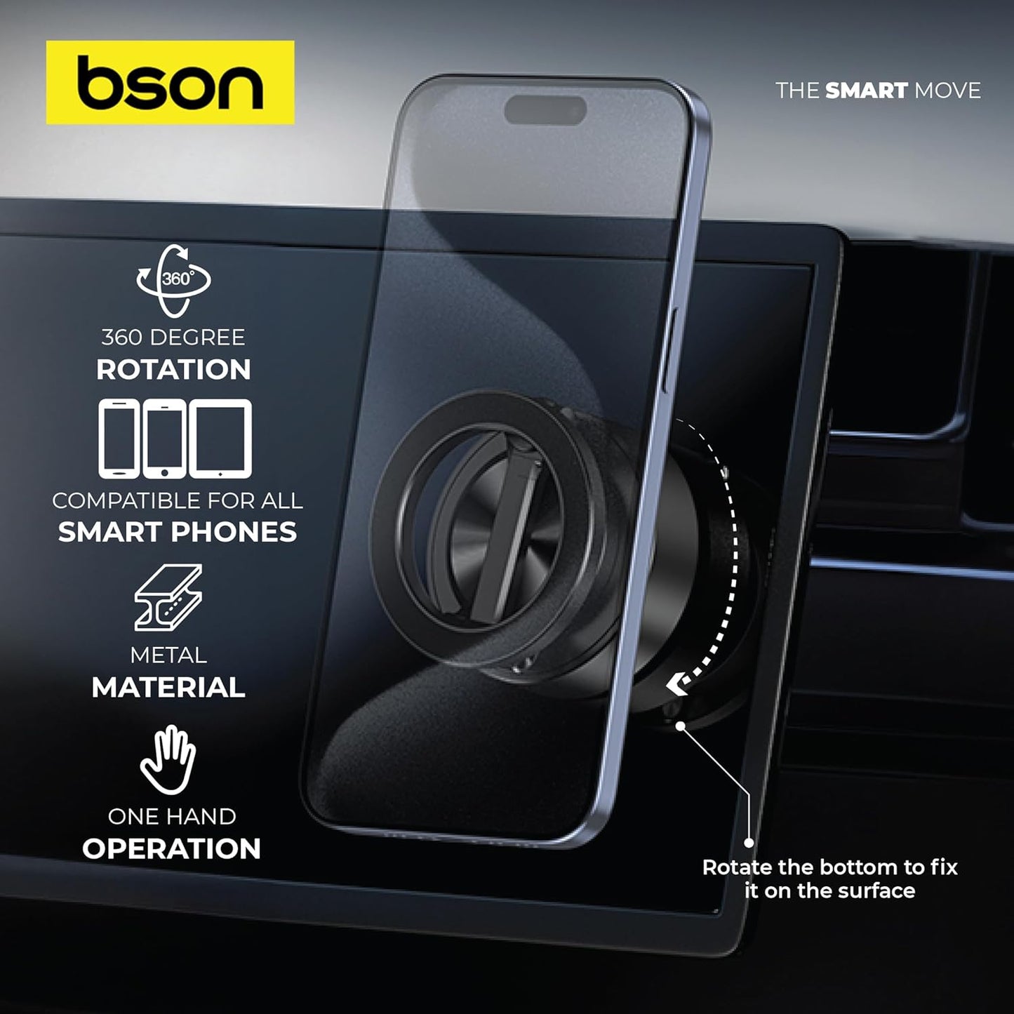 BSON ULTRA SUCTION PHONE HOLDER -STRONG MAGSAFE MAGNETIC MOUNT,360*ROTATION ,VACCUM ABSORBTION COMPATIBLE FOR ALL SMART PHONES 360 DEGREE ROTATION METAL MATERIAL ONE HAND OPERTION
