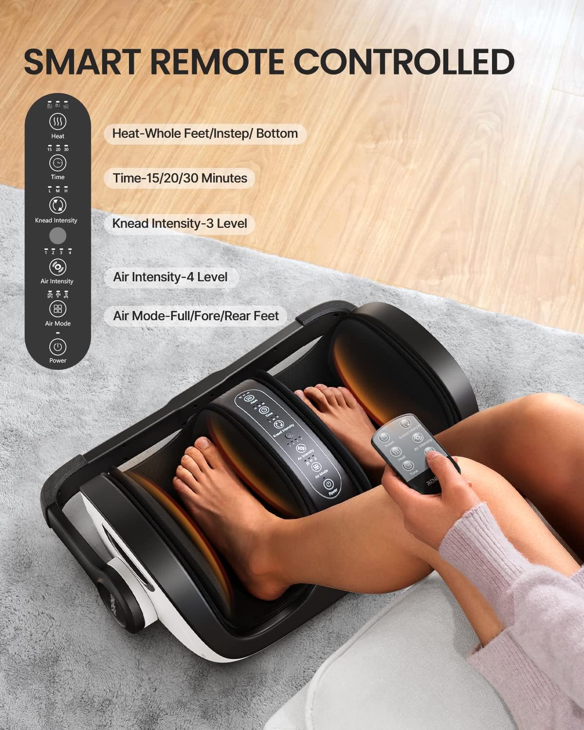 RENPHO Foot Massager Machine, Shiatsu Foot and Calf Massager with Heat and Remote, Deep Kneading and Rolling Calf and Leg Massage with Handle, Fits up to US Men Feet Size 14, for Home and Office