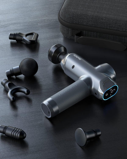 RENPHO R3 Power Upgrade Massage Gun Deep Tissue, 2022 New Percussion Muscle Massage Gun for Athletes, Powerful Portable Electric Handheld Deep Tissue Massager Gun, LED Touch Display, Grey