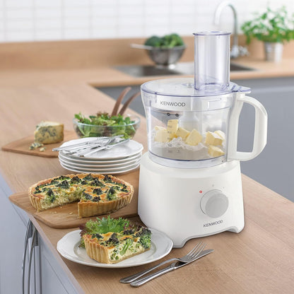 KENWOOD Food Processor 800W Multi-Functional with Reversible Stainless Steel Disk, Blender, Whisk, Dough Maker, Citrus Juicer FDP303WH White