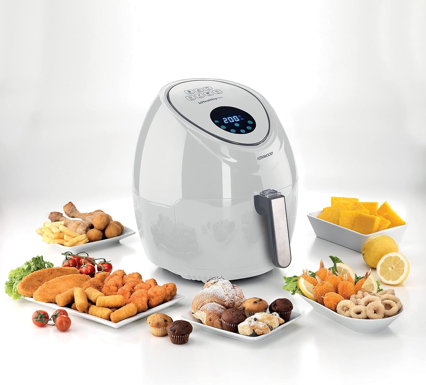 KENWOOD Digital Air Fryer XXL 5.5L 2.4KG 1800W with Rapid Hot Air Circulation for Frying, Grilling, Broiling, Roasting, Baking and Toasting HFP50.000WH White