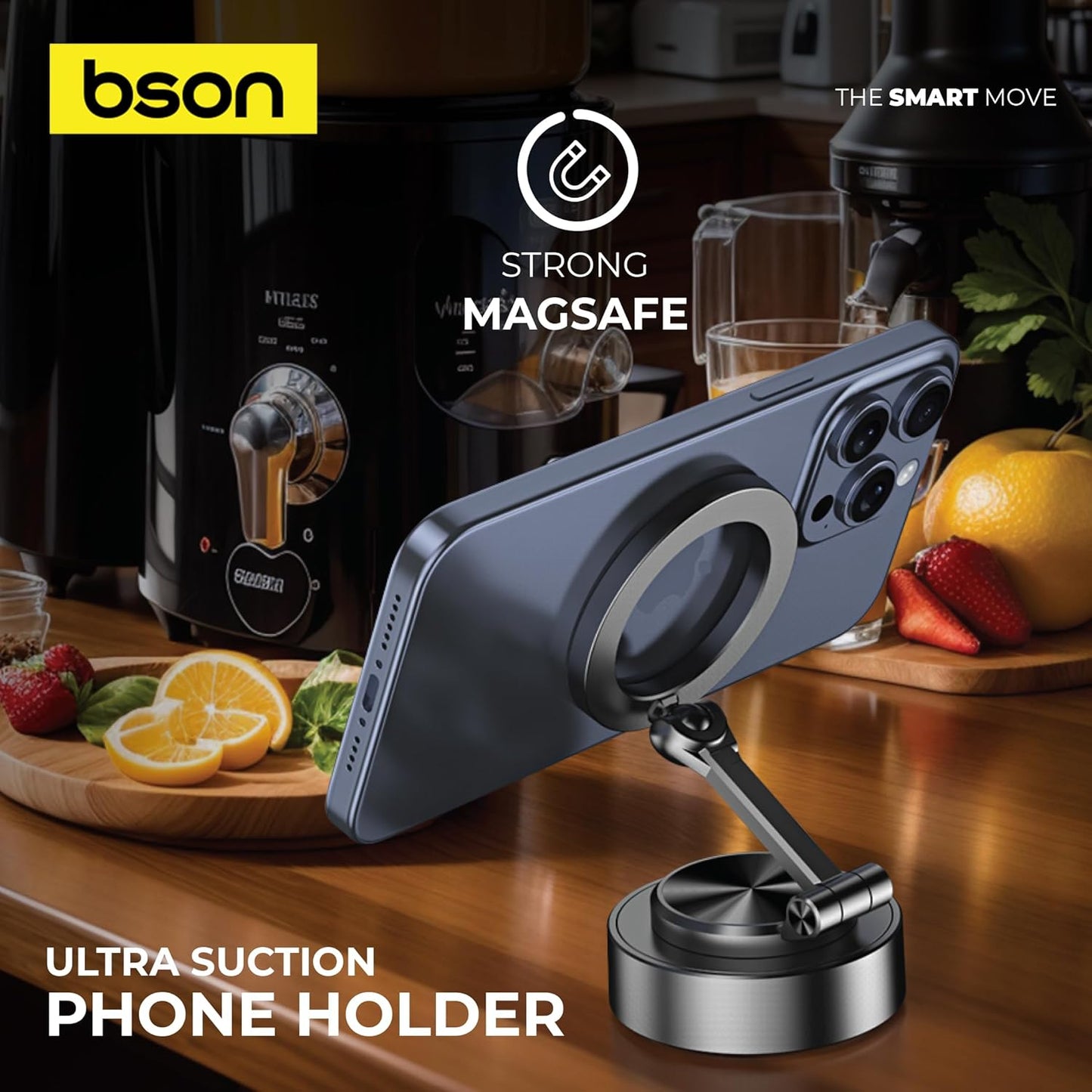 BSON ULTRA SUCTION PHONE HOLDER -STRONG MAGSAFE MAGNETIC MOUNT,360*ROTATION ,VACCUM ABSORBTION COMPATIBLE FOR ALL SMART PHONES 360 DEGREE ROTATION METAL MATERIAL ONE HAND OPERTION