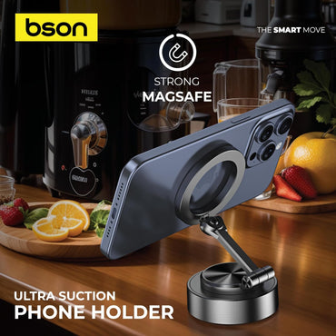 BSON ULTRA SUCTION PHONE HOLDER -STRONG MAGSAFE MAGNETIC MOUNT,360*ROTATION ,VACCUM ABSORBTION COMPATIBLE FOR ALL SMART PHONES 360 DEGREE ROTATION METAL MATERIAL ONE HAND OPERTION