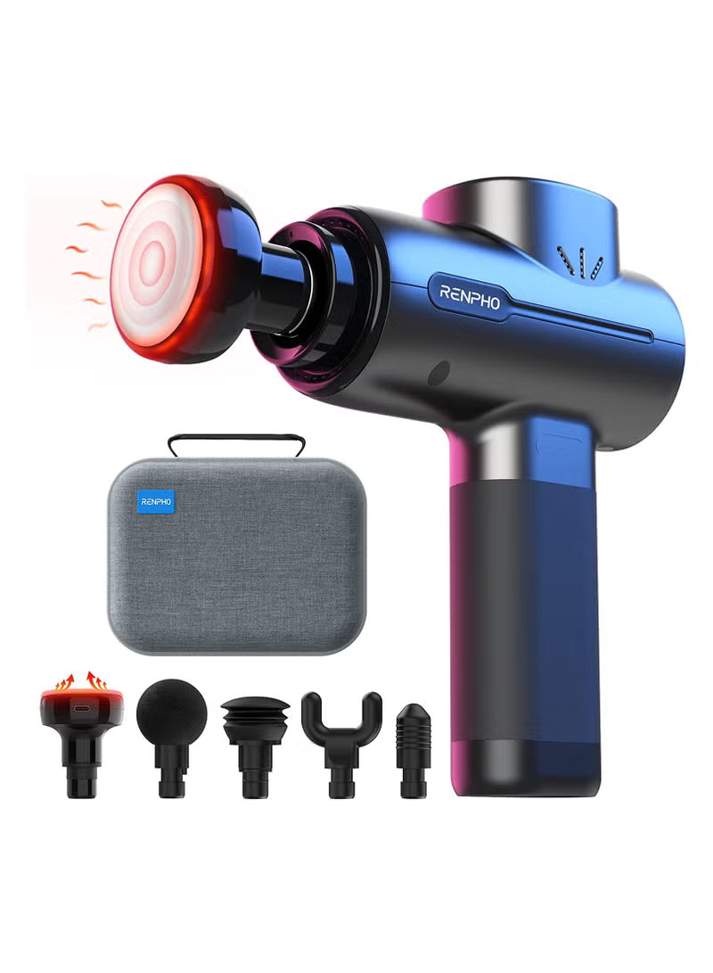 RENPHO Active Massage Gun with Heat, Percussion Muscle Massage Gun for Athletes, Handheld Deep Tissue Massager with 3200rpm, 5 Massage Head, 5 Speed, Carry Case, Body Muscle Massager Gun, Light Black