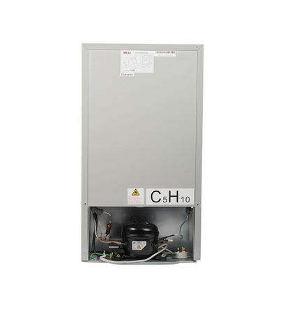 AKAI RFMA-K140S 140L Gross/ 90L Net Single Door Refrigerator — Tropical Climate Rated, Reversible Door, Silver | Staff Accommodation, Labour Camps & Offices