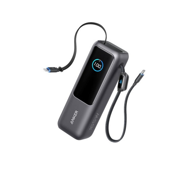 Anker A1695H11 Multi-Device Power Bank, 25000mAh, 165W, Charges Laptop + Phone + Tablet, Built-In Cables, Space Black