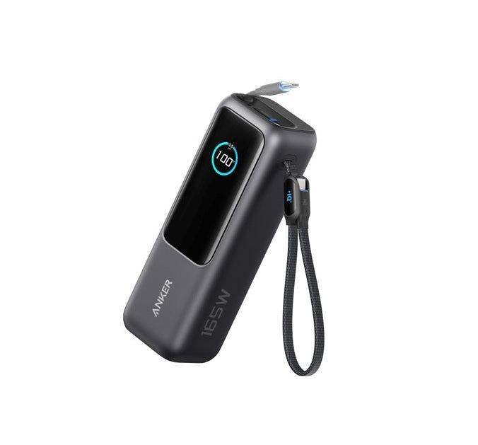 Anker A1695H11 Multi-Device Power Bank, 25000mAh, 165W, Charges Laptop + Phone + Tablet, Built-In Cables, Space Black
