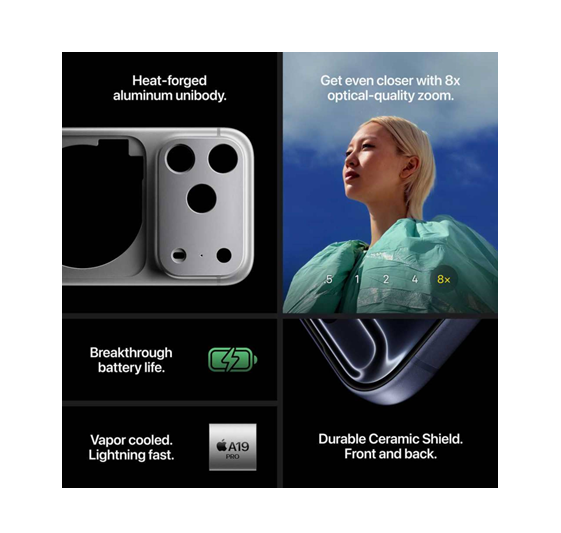 Apple iPhone 17 Pro Max 256GB, Silver, International Version — A19 Pro Chip, 48MP Pro Fusion Camera