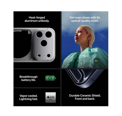 Apple iPhone 17 Pro Max 256GB, Silver, International Version — A19 Pro Chip, 48MP Pro Fusion Camera