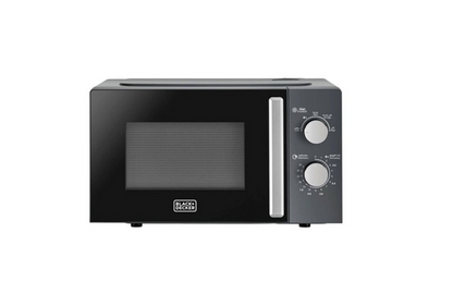 BLACK+DECKER MZ2015-B5 Microwave Oven, 20L, 700W, Rotary Dial Control, Chrome Finish, Black