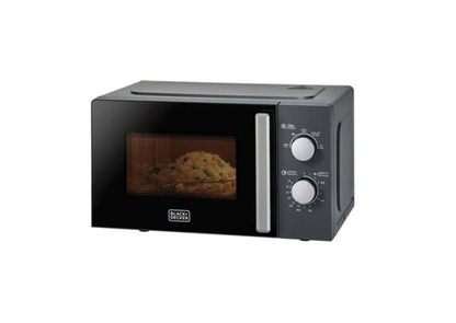 BLACK+DECKER MZ2015-B5 Microwave Oven, 20L, 700W, Rotary Dial Control, Chrome Finish, Black