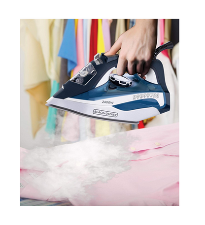 BLACK+DECKER X2150-B5 Steam Iron, 2400W, Ceramic Soleplate, 380ml Tank, 99 Steam Holes — Blue
