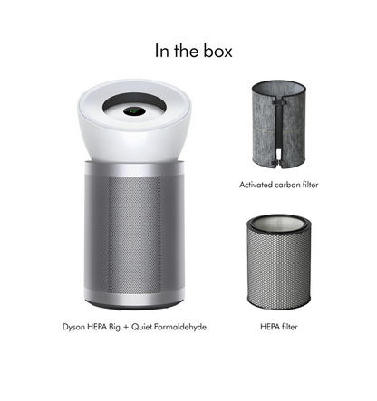 Dyson HEPA Big+Quiet Formaldehyde Air Purifier, HEPA H13 Whole-Machine Filtration, Catalytic Formaldehyde Destruction, Activated Carbon Filter, Large Room Coverage, White/Silver – BP06