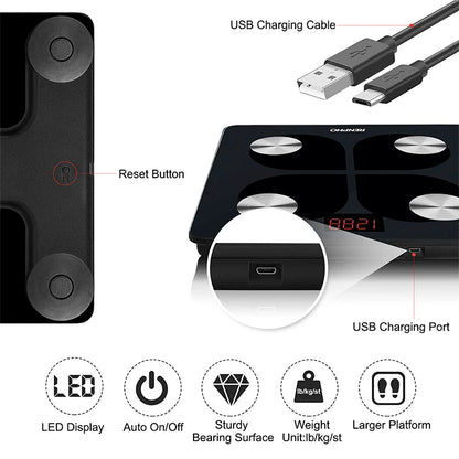 RENPHO Bluetooth Body Fat Smart Scale Elis USB Rechargeable Digital with Smartphone App
