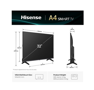 Hisense 32A4Q 32-Inch HD Smart LED TV, VIDAA OS, Dolby Audio, Game Mode — Middle East Version