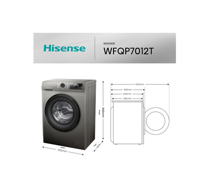 Hisense WFQP7012T 7kg Front Load Washing Machine, Slim Drum, Inverter Motor, 1200 RPM, Steam Care — Titanium Grey