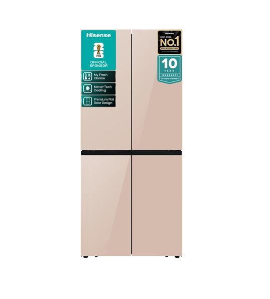 Hisense RQ5G470SBK3 Cross Door American Fridge Freezer, 457L, My Fresh Choice, Dual-Tech Cooling, Khaki Glass