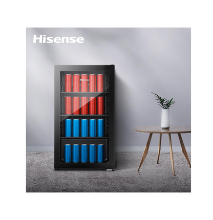 Hisense RBC122N4ASU Beverage Cooler 122L Gross / 91L Net, 69 Cans or 113 Bottles, Glass Door, Digital Touch Control, Black