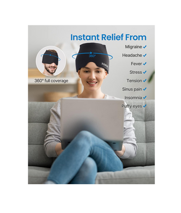 RENPHO Ice Head Wrap, Hot & Cold Gel Therapy Cap, 360° Coverage, Reusable — Black