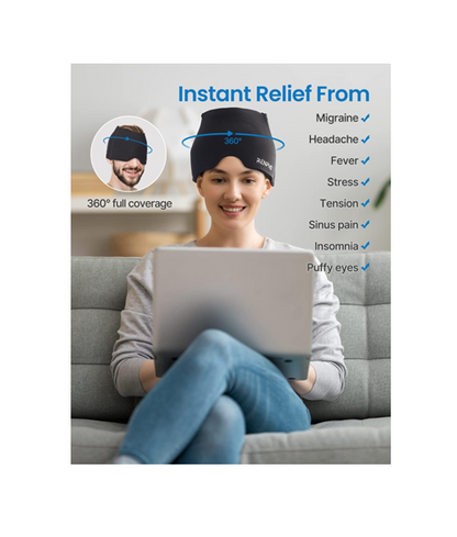 RENPHO Ice Head Wrap, Hot & Cold Gel Therapy Cap, 360° Coverage, Reusable — Black