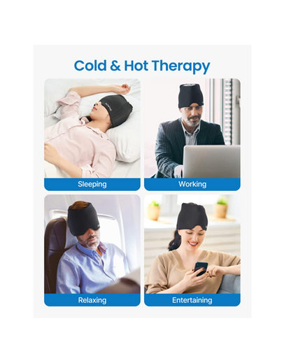 RENPHO Ice Head Wrap, Hot & Cold Gel Therapy Cap, 360° Coverage, Reusable — Black