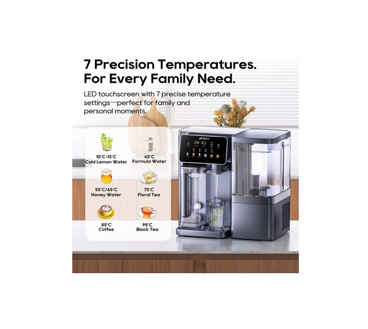 JIMMY R9 Pro Smart Countertop Reverse Osmosis Water Purifier, 7-Stage Filtration, UV Sterilization, Instant Hot & Cold, 5.5L, 2200W, Grey