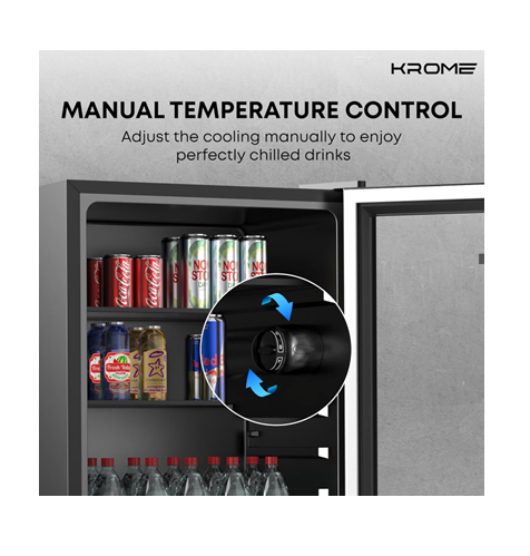 Krome KR-BC120DM 120L Beverage Cooler, Single Glass Door, Blue LED Lighting, 2 Glass Shelves — Black