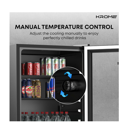 Krome KR-BC120DM 120L Beverage Cooler, Single Glass Door, Blue LED Lighting, 2 Glass Shelves — Black