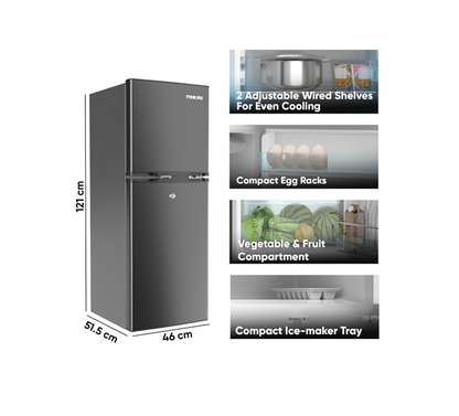 Nikai NRF190DN4S Double Door Refrigerator, 190L Gross/138L Net, Vegetable Crisper, Silver