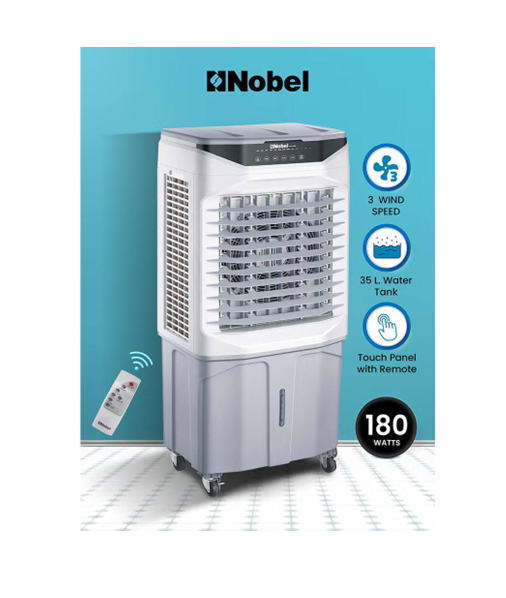 Nobel Portable Air Cooler 35L, Honeycomb Cooling, 3 Wind Speeds & 3 Modes, 70° Oscillation, 7.5H Timer, Ice Compartment, Remote Control, 180W – NAC500R