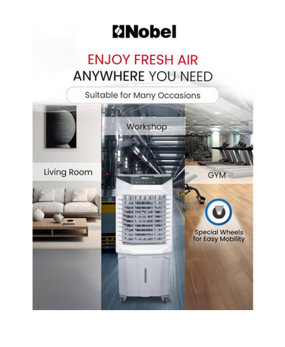 Nobel Portable Air Cooler 35L, Honeycomb Cooling, 3 Wind Speeds & 3 Modes, 70° Oscillation, 7.5H Timer, Ice Compartment, Remote Control, 180W – NAC500R