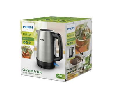 Philips HD9350/90 Daily Collection Kettle, 1.7L, 2200W, Brushed Stainless Steel, Spring Lid, Micro-Mesh Filter