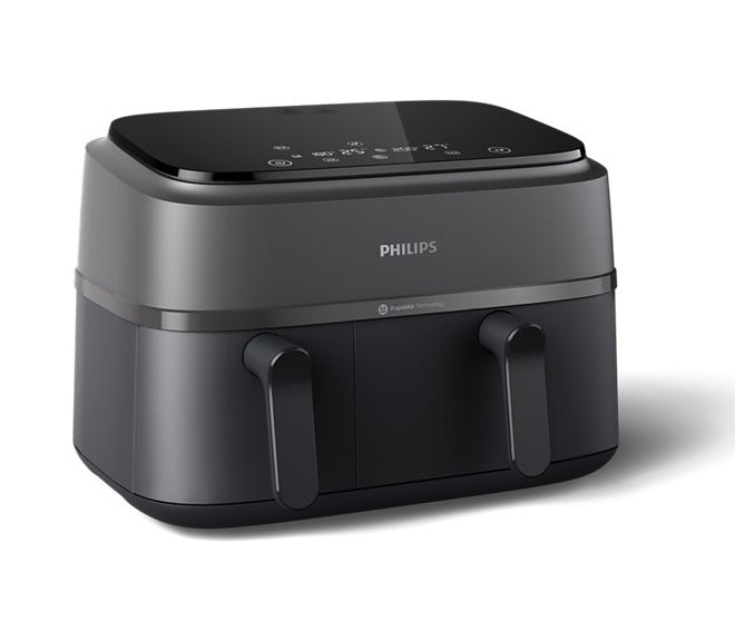 Philips 3000 Series Dual Basket Air Fryer 9L, 2750W, Touchscreen with 8 Presets, Rapid Air Technology, Black - NA350/00
