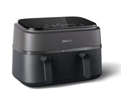 Philips 3000 Series Dual Basket Air Fryer 9L, 2750W, Touchscreen with 8 Presets, Rapid Air Technology, Black - NA350/00