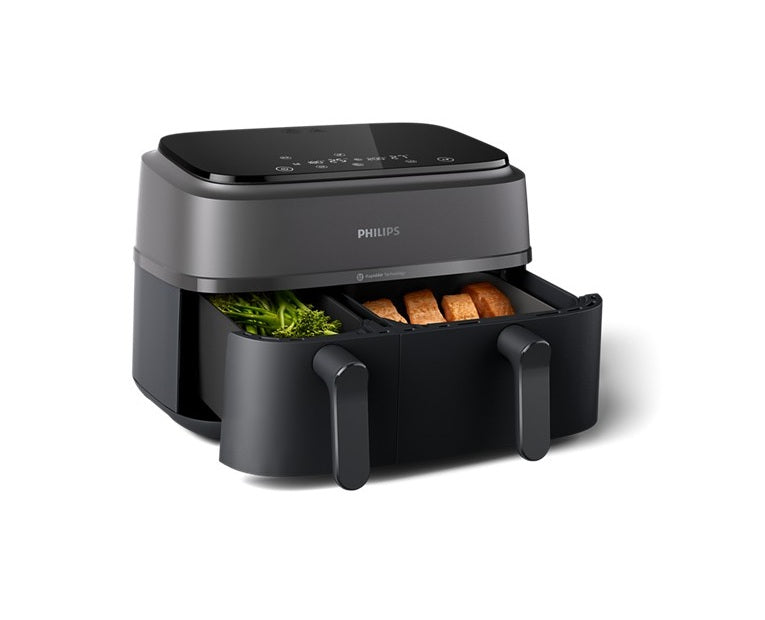 Philips 3000 Series Dual Basket Air Fryer 9L, 2750W, Touchscreen with 8 Presets, Rapid Air Technology, Black - NA350/00