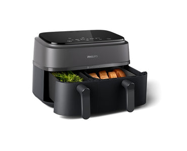 Philips 3000 Series Dual Basket Air Fryer 9L, 2750W, Touchscreen with 8 Presets, Rapid Air Technology, Black - NA350/00