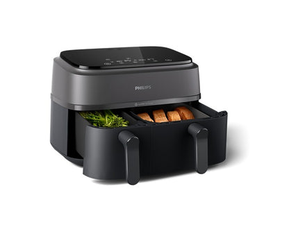 Philips 3000 Series Dual Basket Air Fryer 9L, 2750W, Touchscreen with 8 Presets, Rapid Air Technology, Black - NA350/00