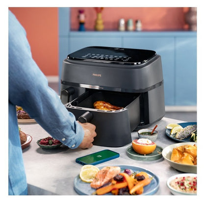 Philips 3000 Series Dual Basket Air Fryer 9L, 2750W, Touchscreen with 8 Presets, Rapid Air Technology, Black - NA350/00