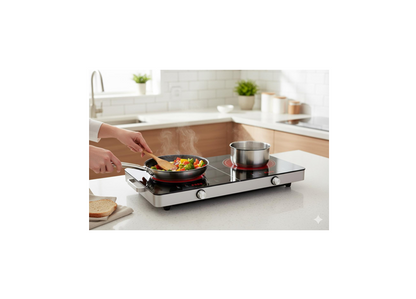 Prestige PR81536 Double Infrared Cooktop, 2800W, Crystal Glass Plate, Touch & Knob Control, 10 Power Levels