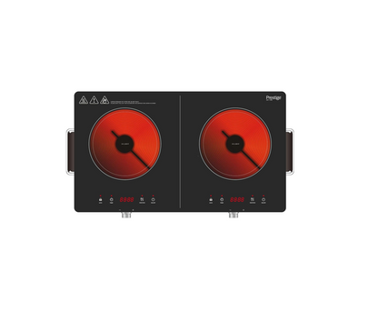 Prestige PR81536 Double Infrared Cooktop, 2800W, Crystal Glass Plate, Touch & Knob Control, 10 Power Levels