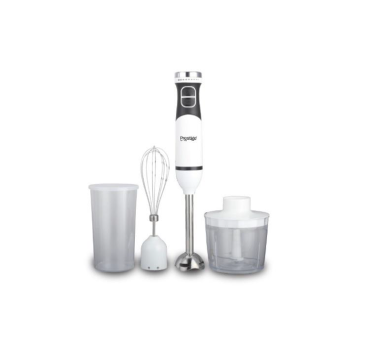 Prestige Hand Blender, 600W, stainless steel Blending Rob, 700ML Measuring Cup, Chopper, Whisker, 54945, White