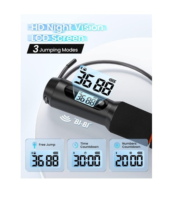 RENPHO R-Q001 Smart Jump Rope, Bluetooth App Tracking, LCD Display, 3 Modes, Adjustable 3m — Black