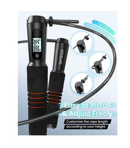 RENPHO R-Q001 Smart Jump Rope, Bluetooth App Tracking, LCD Display, 3 Modes, Adjustable 3m — Black